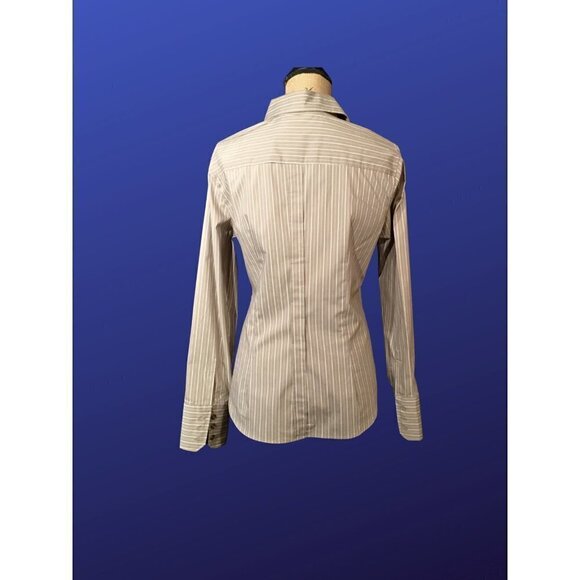 NEW YORK & COMPANY STRETCH “The Madison” Fitted Blouse, BEIGE STRIPE, Size L - Picture 2 of 8